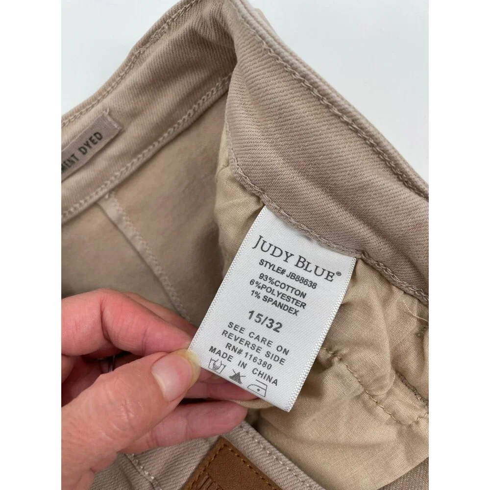 Judy Blue Womens Beige Frayed Hem Wide Leg Cropped Pants Size 15/32 Neutral - Picture 6 of 10